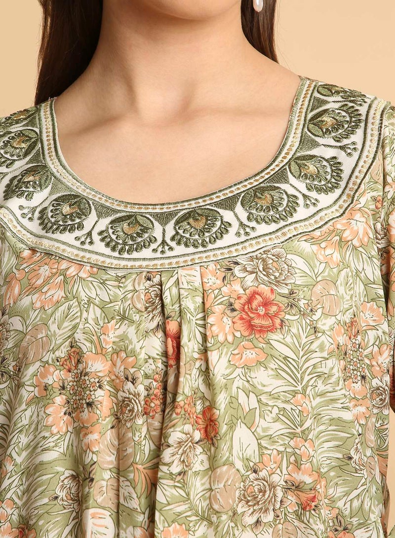 HANA & SARA Traditional Arabic Jalabiya Women’s Long Dress with Embroidered Neckline - Image 3